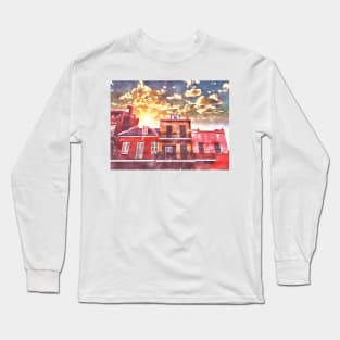 New Orleans Sunset Iconic Architecture Watercolor Painting Long Sleeve T-Shirt